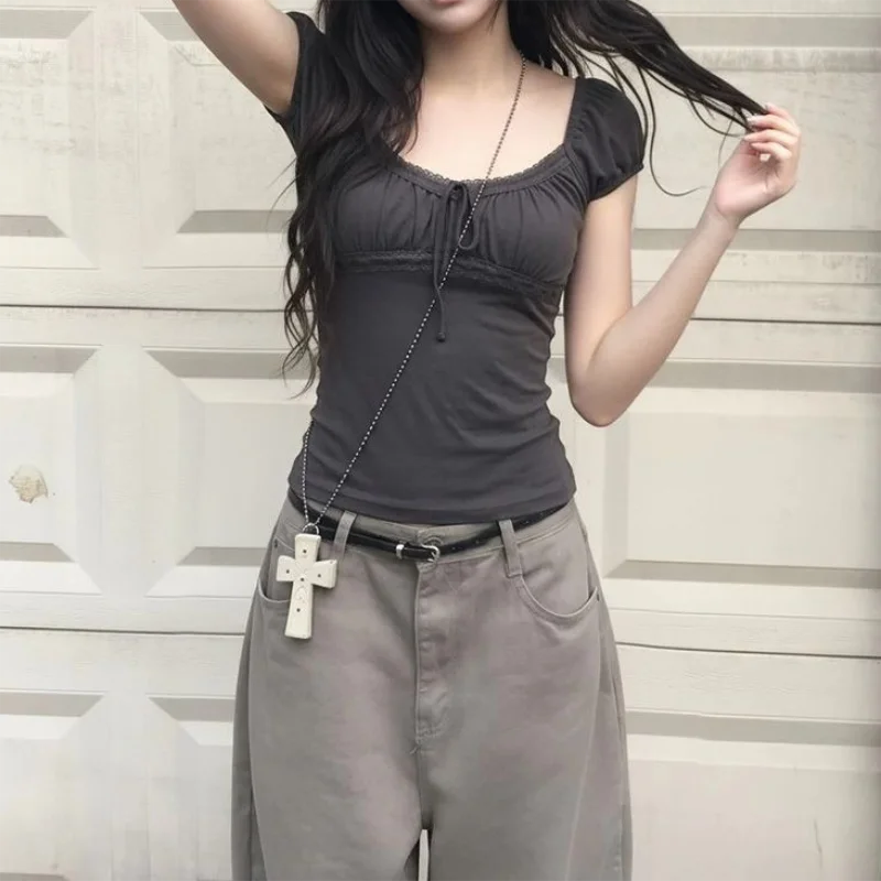 Lace Up Short Sleeve Top – Women’s Fairy Grunge Tee