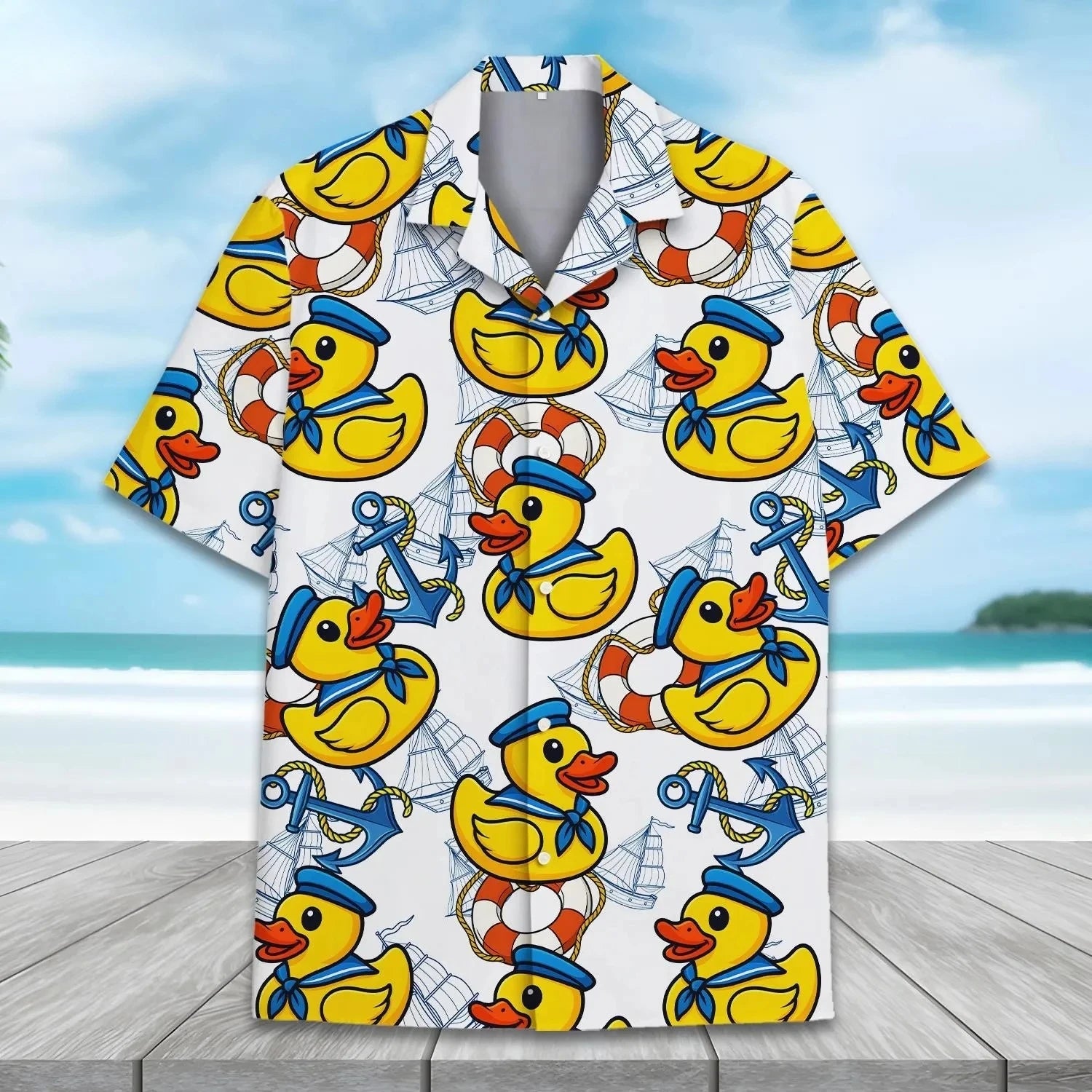 Men’s Neon Rubber Duck Hawaiian Shirt – Fun Printed Short Sleeve Button-Up