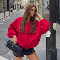 Women’s Red Pilot Jacket – Loose Fit Autumn Chic Outerwear