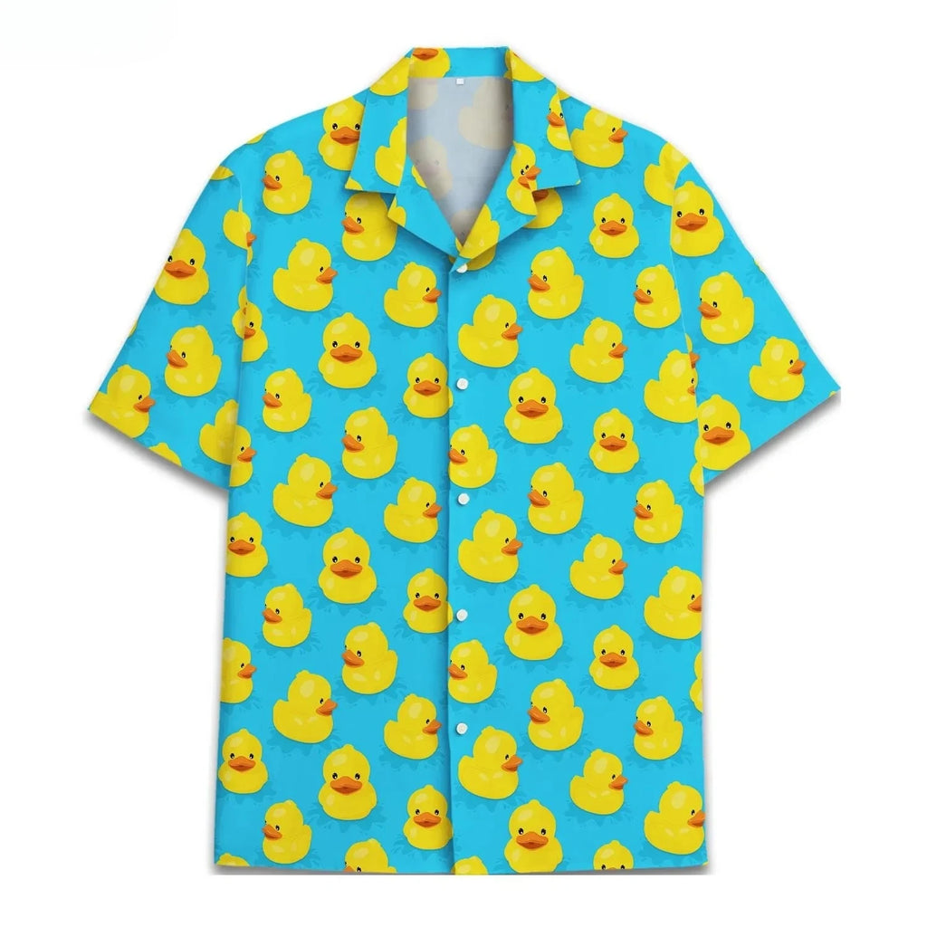 Men’s Neon Rubber Duck Hawaiian Shirt – Fun Printed Short Sleeve Button-Up