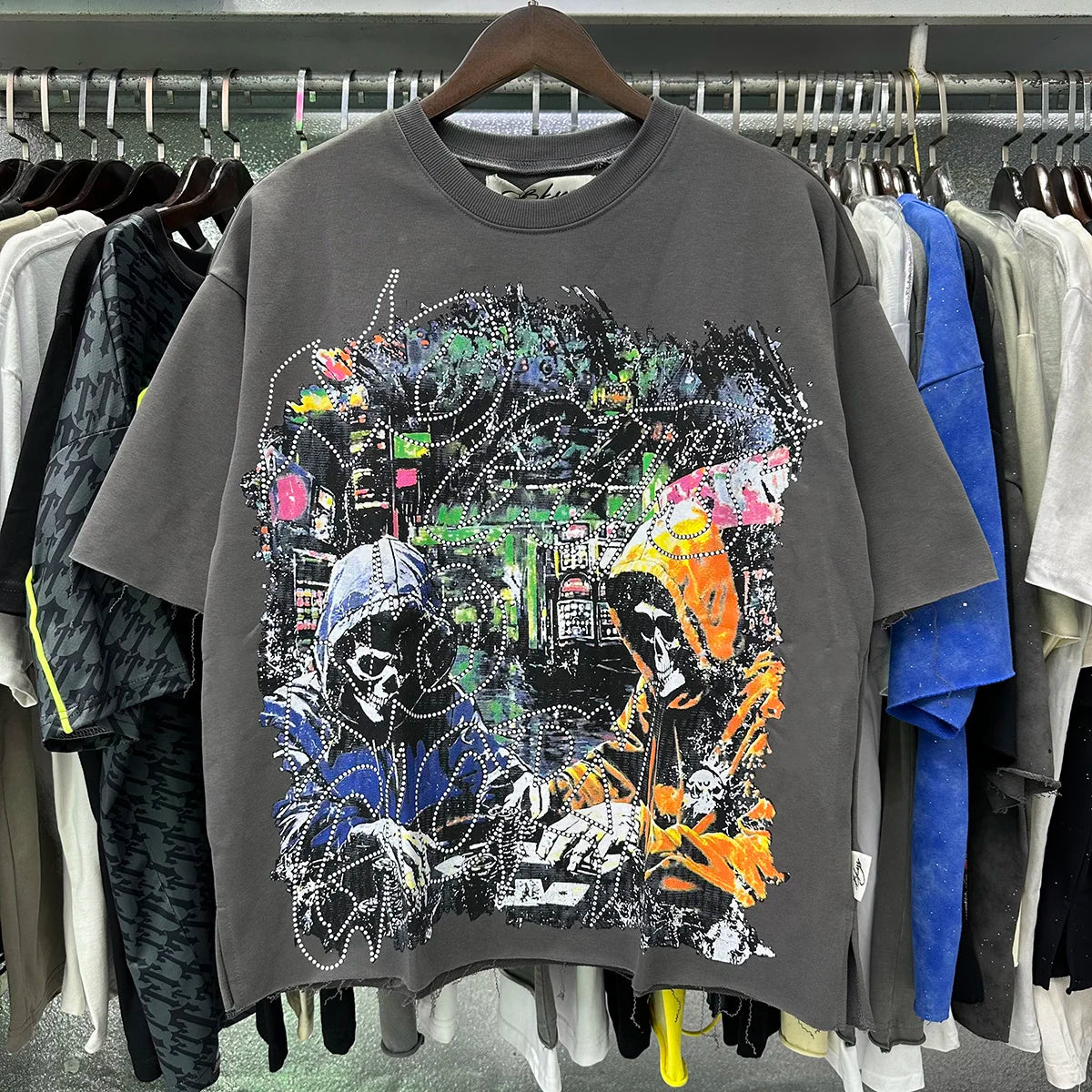 Unisex Rhinestone Diamond T-Shirt – Oversized Cotton Crew Neck Summer Tee