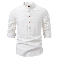 Men’s 100% Cotton Half-Button Shirt – Solid Color Casual Long Sleeve Top