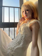 French Retro Lace Patchwork Blouse – Women’s Slim Fit White Summer Short Sleeve Shirt