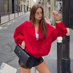 Women’s Red Pilot Jacket – Loose Fit Autumn Chic Outerwear