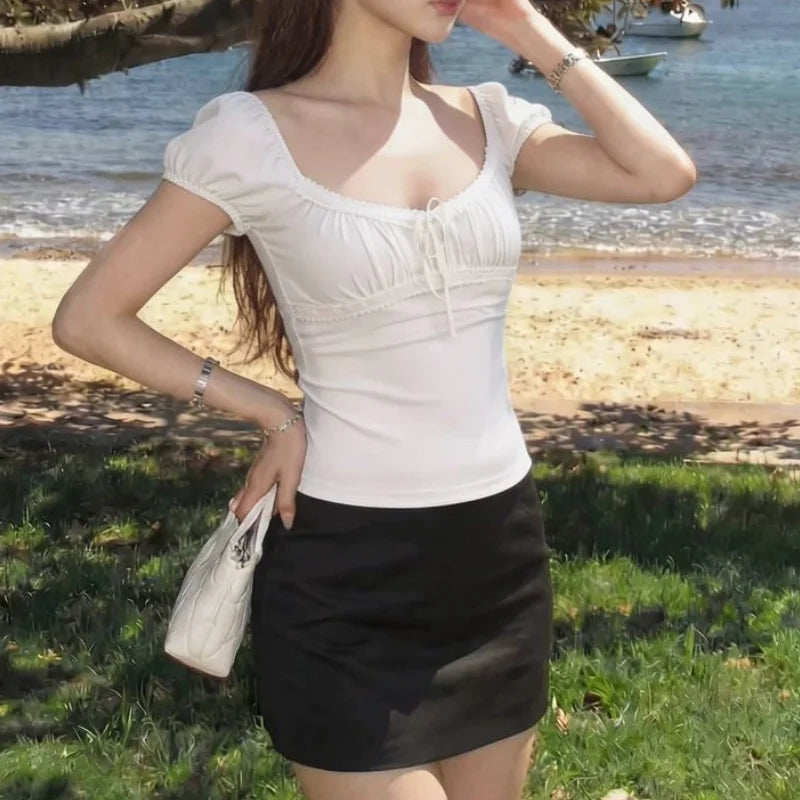 Lace Up Short Sleeve Top – Women’s Fairy Grunge Tee