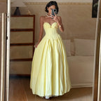 Yellow Tulle Corset Maxi Dress – Women’s Lace Up Evening Gown