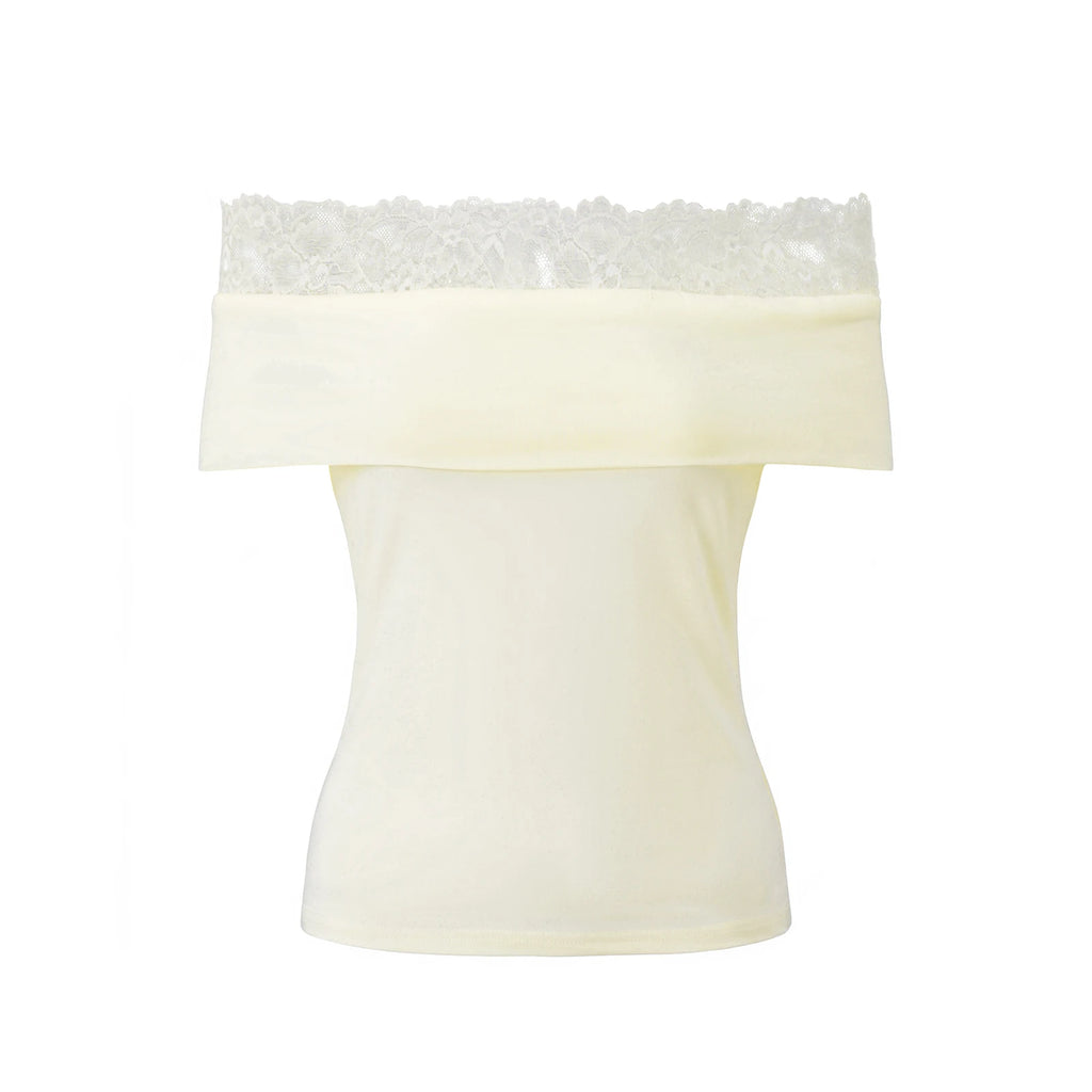 Lace Shoulder Trim Top – Women’s Summer Short Sleeve Shirt