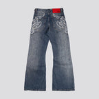 Y2k Blue Opening Bootcut Jeans Vintage Washed Embroidery Men Women Pants Harajuku High Street Streetwear Unisex Casual Jeans