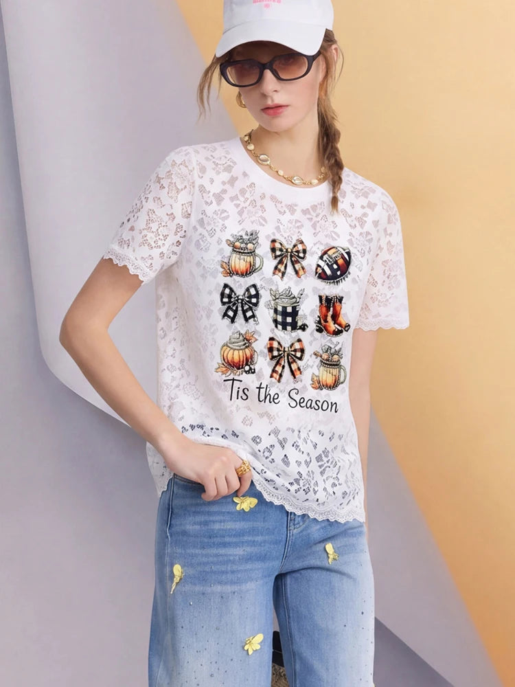 Women’s Vintage Black Lace Graphic Tee