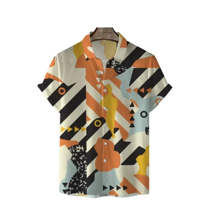 Men’s Cat Print Button-Up Shirt – Oversized Short Sleeve Summer Hawaiian Top