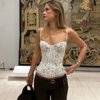 Lace Patchwork Camisole Top – Women’s Summer Lace-Up Sleeveless Top