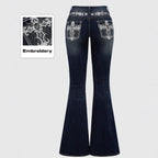 Women’s Vintage Flare Jeans – Embroidered Rhinestone Bootcut Denim Pants