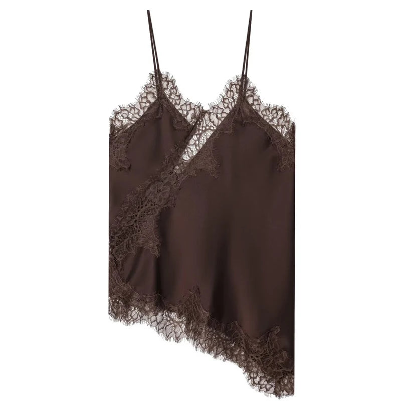 Asymmetrical Lace Slip Top – Women’s Y2K Backless Camisole