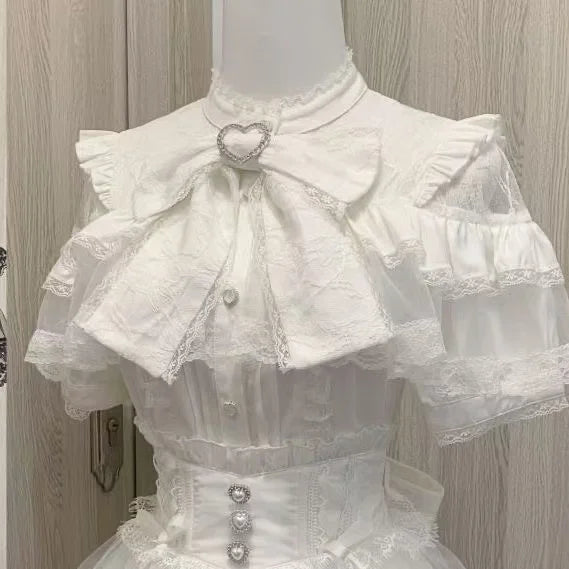 Lolita Bow Lace Blouse – Women’s Black & White Long Sleeve Shirt