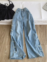 Women’s Distressed Wide Leg Jeans – Loose Fit Y2K Streetwear Denim Pants