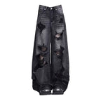 High Street Vintage Black Ripped Jeans Fashion Wide Leg Pants Women'S High Waisted Straight Leg Pants Baggy Pants Y2k Jeans