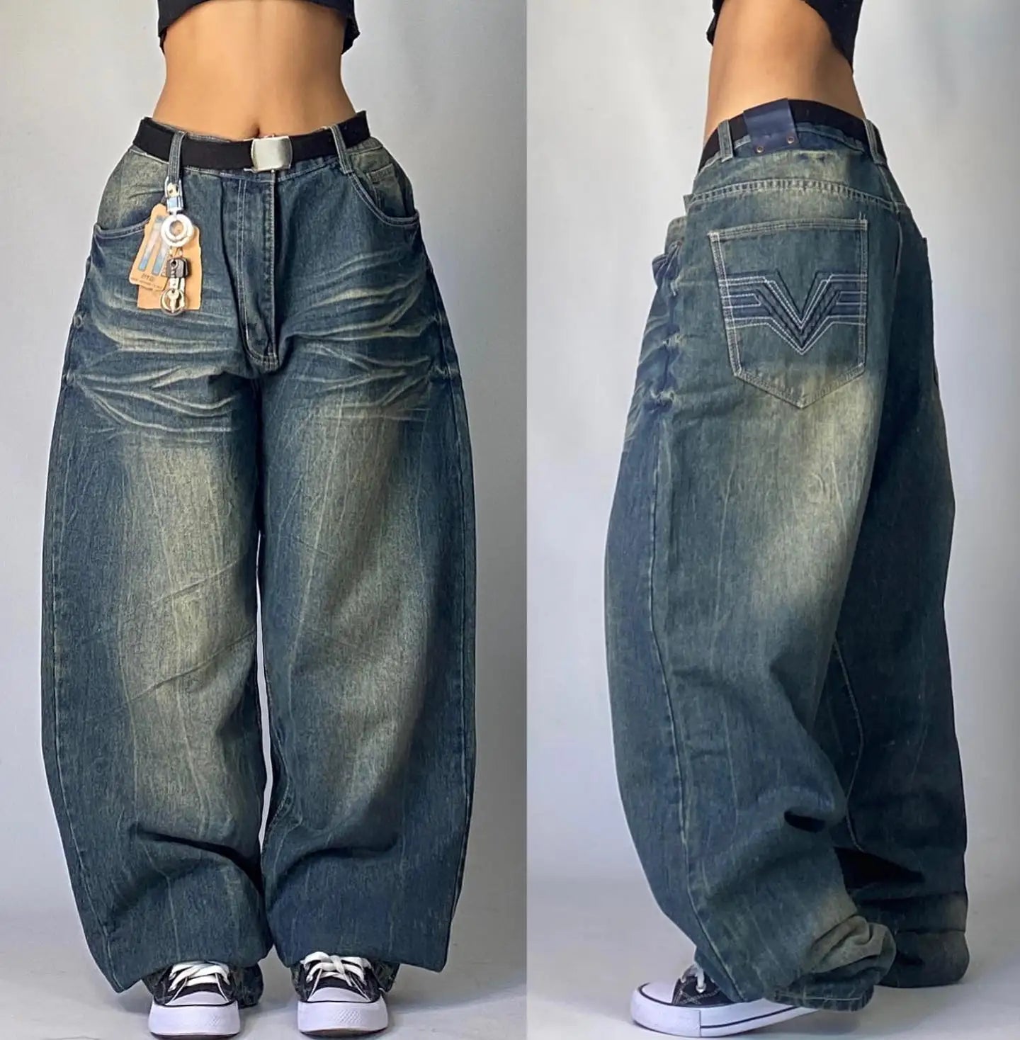 Men’s Gothic Washed Wide Leg Jeans – Vintage Baggy Streetwear Pants