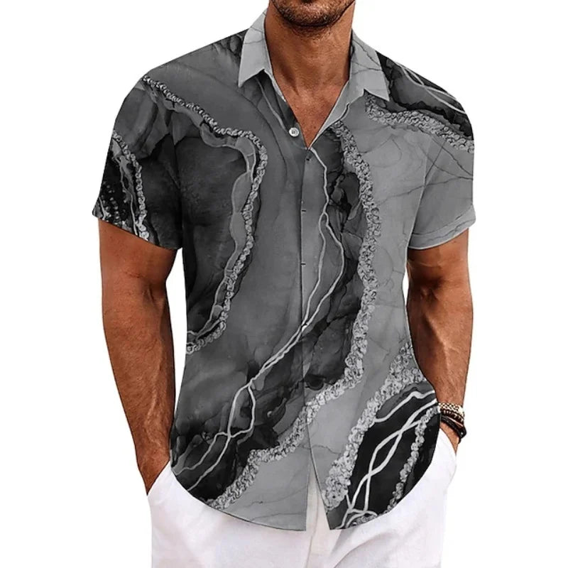 Men’s Vintage Patchwork Printed Shirt – Short Sleeve Tropical Vacation Top