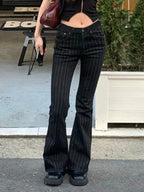 Women’s Vintage Stripe Slim Jeans – Low Waist 90s Streetwear Denim Pants