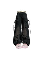 Women’s Blue Cargo Jeans – High Waist Vintage Baggy Denim Pants
