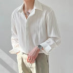 Men’s Pleated Long Sleeve Shirt – Loose Fit Korean Casual Dress Shirt