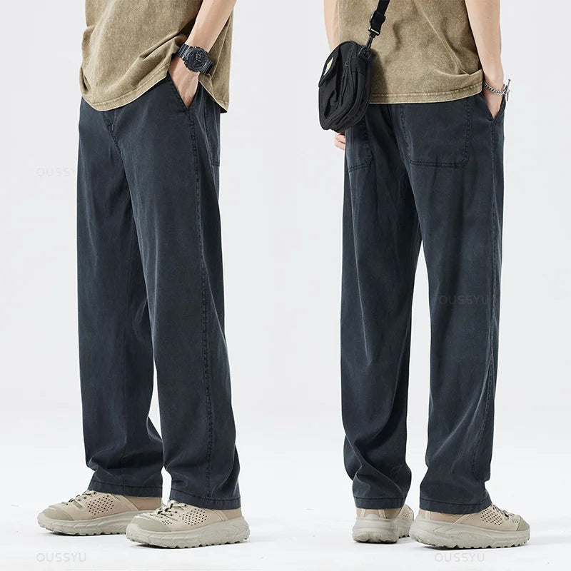 Men’s Lightweight Lyocell Straight Pants – Loose Fit Summer Trousers