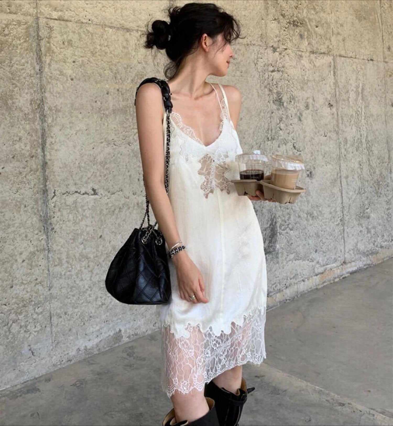 Silky Lace Strap Slip Dress – Women’s Deep V Neck Sleeveless Mini Dress