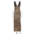 Leopard Lace Backless Maxi Dress