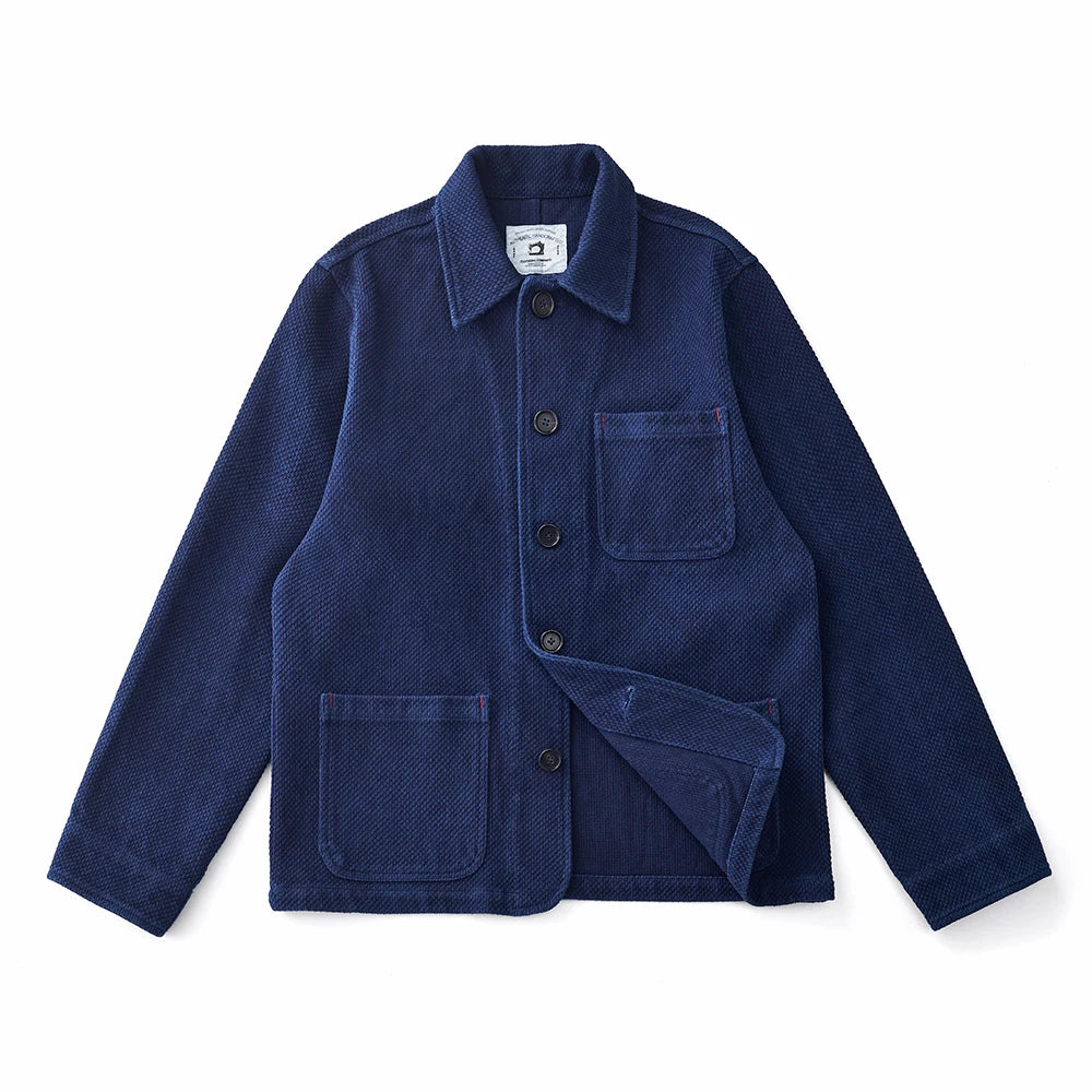 Men’s Vintage Indigo Cargo Jacket – Multi-Pocket Lapel Workwear Coat