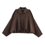 Suede Oversized Bomber Jacket – Women’s Long Sleeve Zip-Up Coat