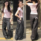 Women’s Y2K Wide Leg Baggy Jeans – Vintage Grunge Denim Pants