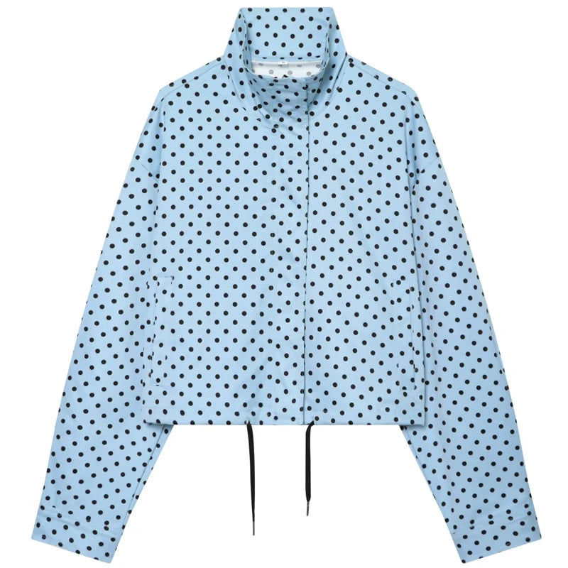 Polka Dot Bomber Jacket – Women’s Oversized Zip Up Outerwear
