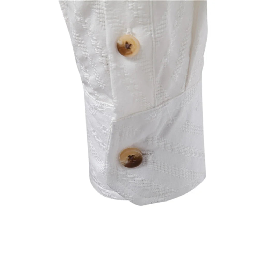 Men’s 100% Cotton Half-Button Shirt – Solid Color Casual Long Sleeve Top