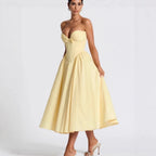 Yellow Tulle Corset Maxi Dress – Women’s Lace Up Evening Gown