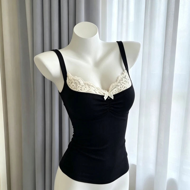 Vintage Leopard Lace Patchwork Cami – Women’s Y2K Sleeveless Summer Top