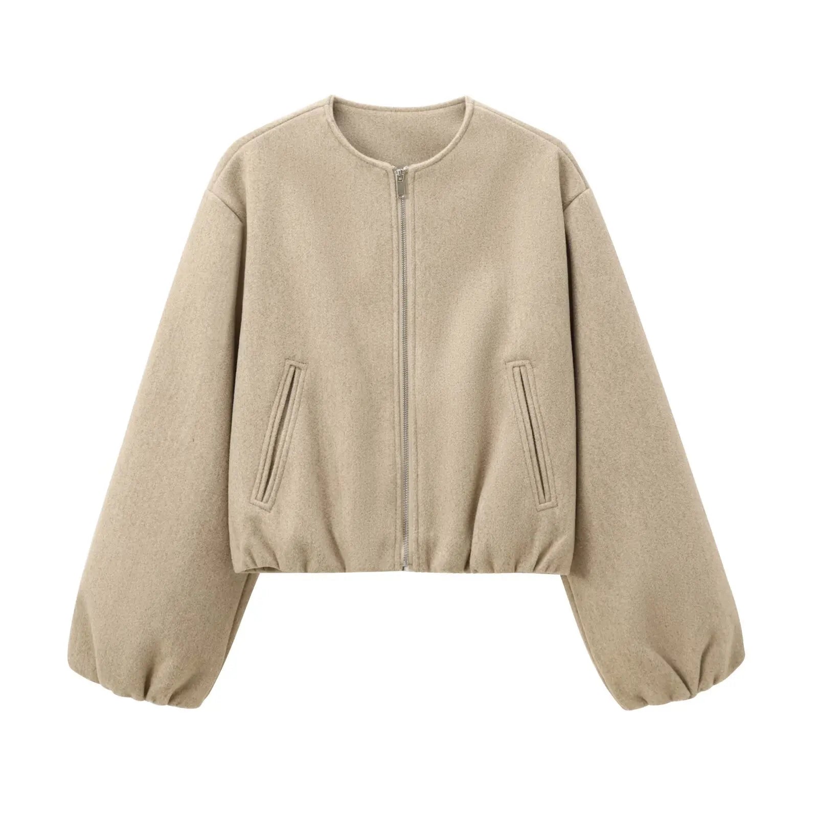Women’s Retro Zip Bomber Jacket – Soft Long Sleeve Autumn Winter Coat