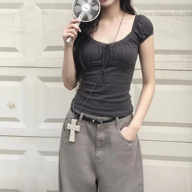 Lace Up Short Sleeve Top – Women’s Fairy Grunge Tee