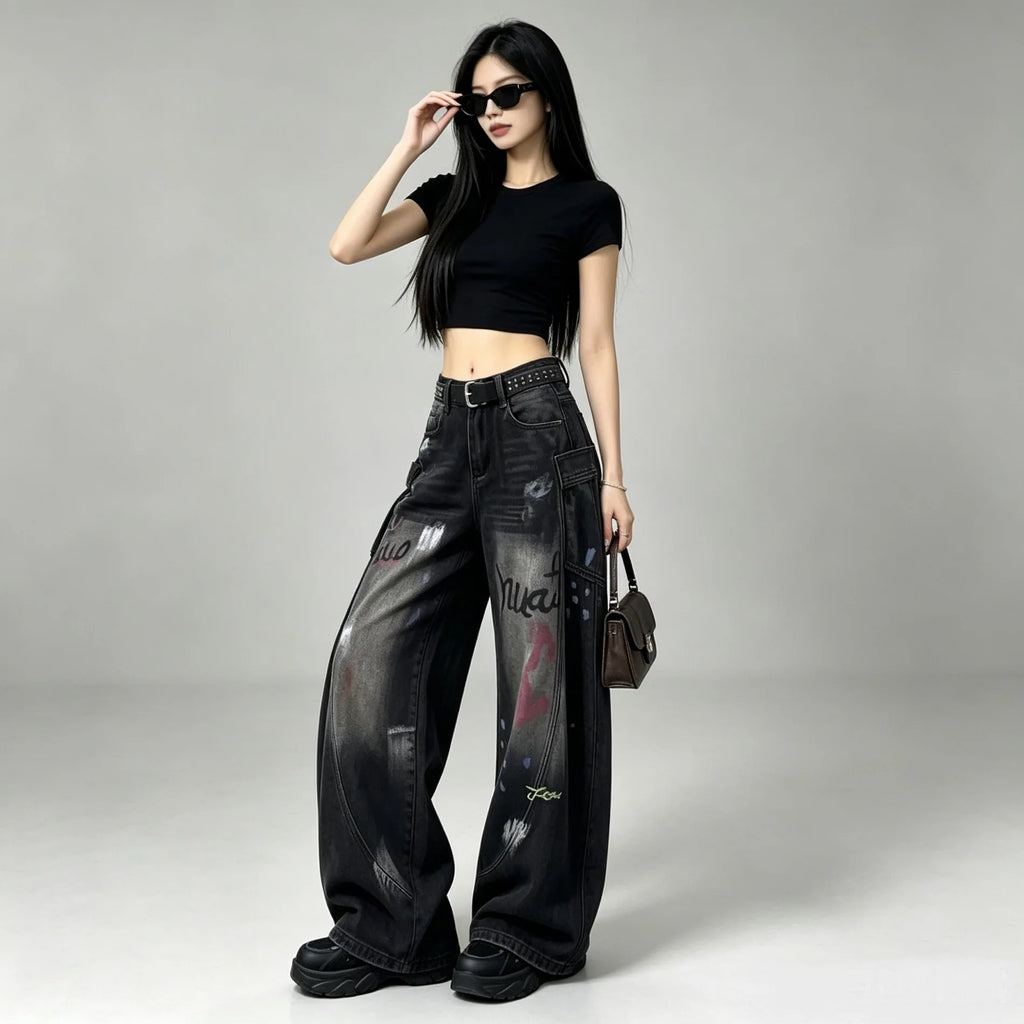 High Waist Wide Leg Denim Jeans – Women’s Loose Fit Autumn Pants