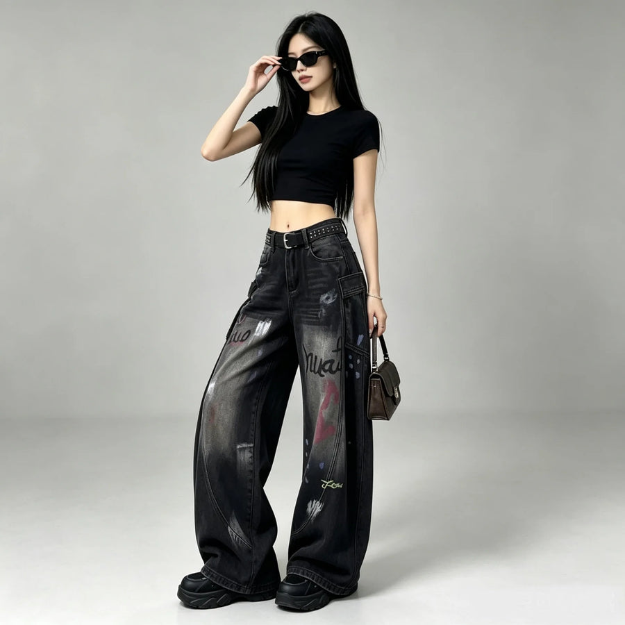 High Waist Wide Leg Denim Jeans – Women’s Loose Fit Autumn Pants