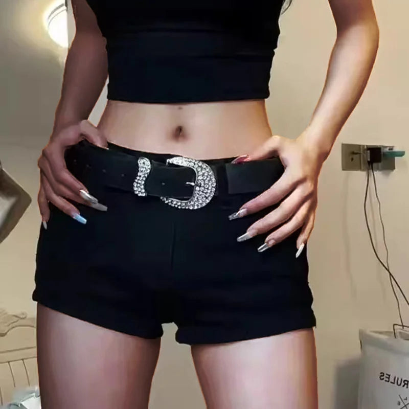 Women’s High Waist Straight Leg Denim Shorts – Y2K Baggy Black Streetwear