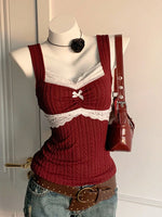 Y2K Lace Bow Patchwork Vest – Women’s Summer Versatile Top