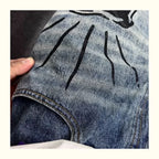 Men’s Flame Skull Print Jeans – Baggy Streetwear Denim Pants