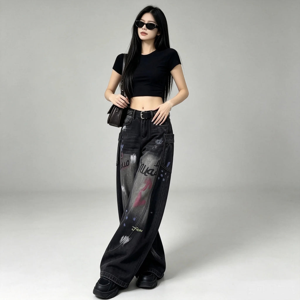 High Waist Wide Leg Denim Jeans – Women’s Loose Fit Autumn Pants