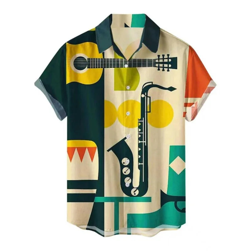 Men’s Cat Print Button-Up Shirt – Oversized Short Sleeve Summer Hawaiian Top