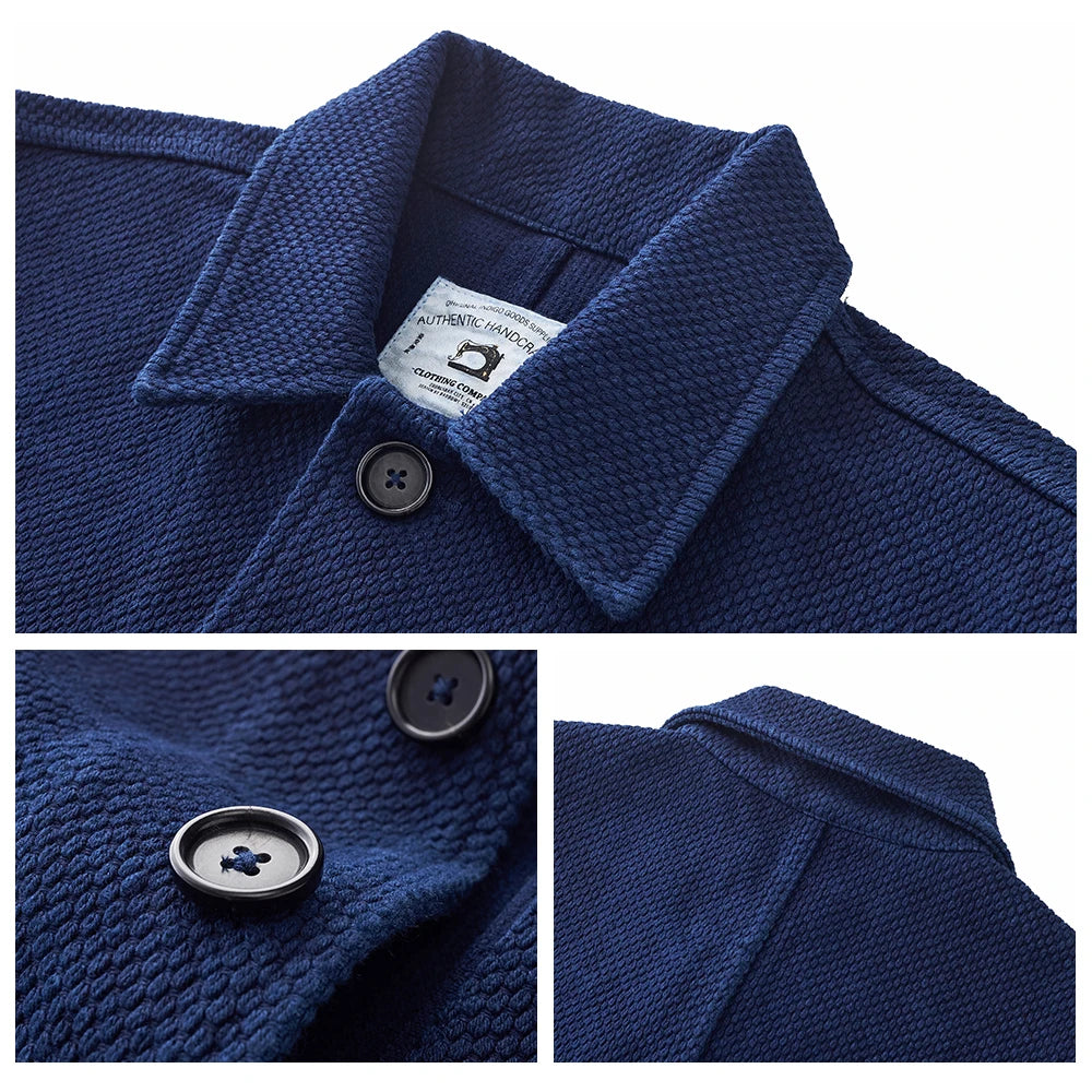 Men’s Vintage Indigo Cargo Jacket – Multi-Pocket Lapel Workwear Coat