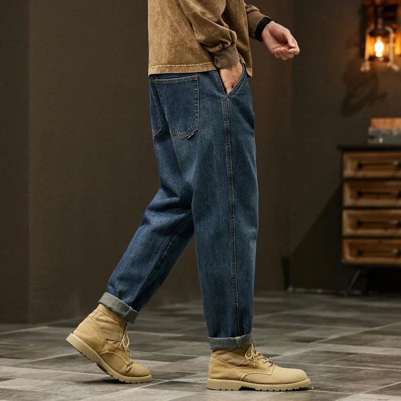 Men’s Cotton Baggy Jeans – Loose Harem Fit Casual Denim Pants