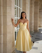 Yellow Tulle Corset Maxi Dress – Women’s Lace Up Evening Gown