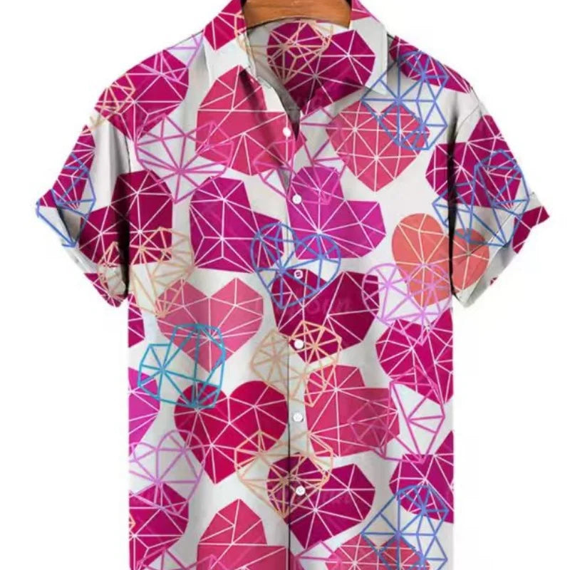 Men’s Cat Print Button-Up Shirt – Oversized Short Sleeve Summer Hawaiian Top