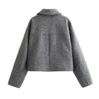 Women’s Tweed Cropped Bomber Jacket – Zip-Up Long Sleeve Outerwear