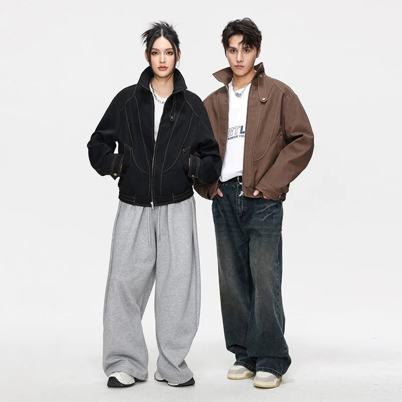 Women’s Retro Seam Detail Jacket – Loose Fit Y2K Streetwear Coat